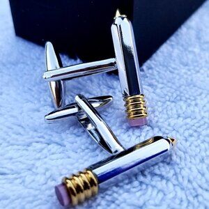Pencil Cufflinks Gold Silver Tone Luxury Cuff Link Shirt Jewelry Teacher Gift